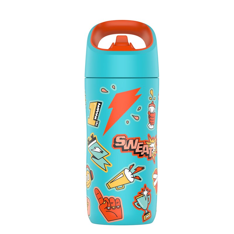 BPA-Free 12oz Stainless Steel Water Bottle with Straw - Stickered Teal