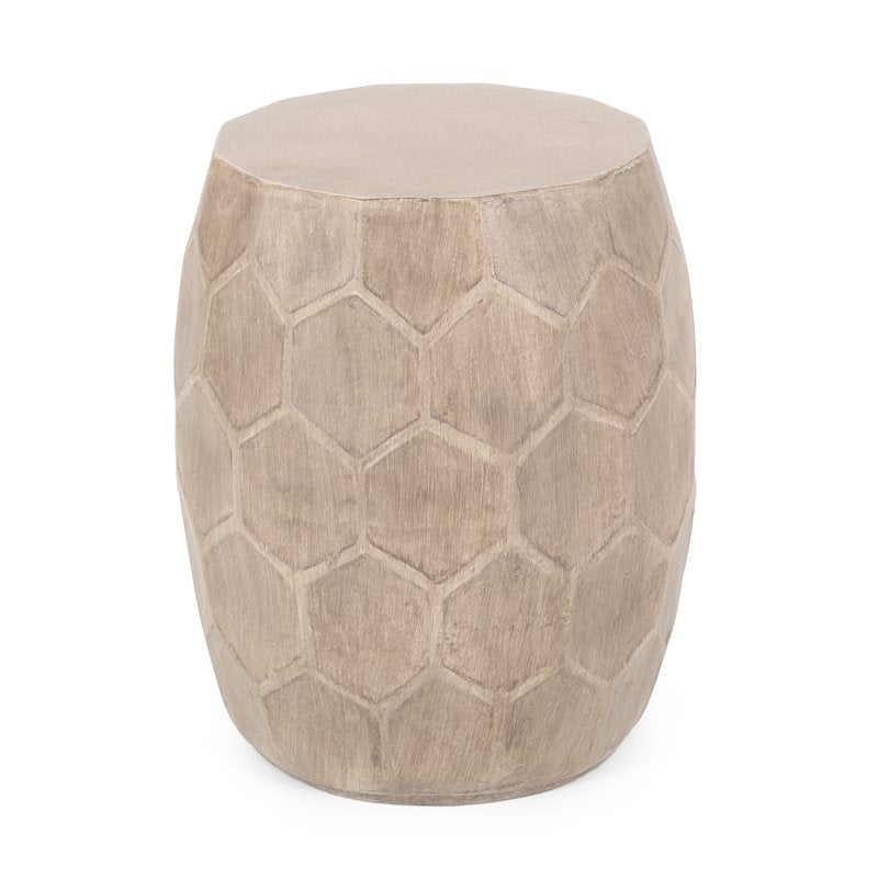 Lightweight Concrete Outdoor Side Table with Natural Wood Finish