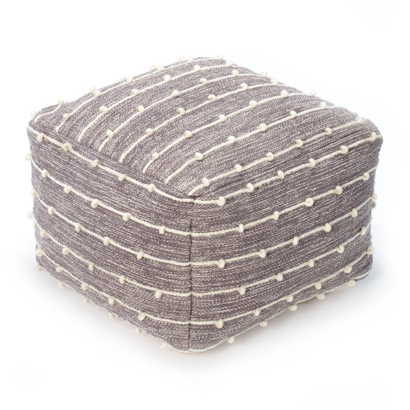 Gray & Ivory Georgette 22x22x16 Inch Pouf Ottoman - Handmade Home Decor