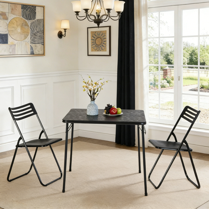 32-Inch Square Folding Table - Portable Black Card Table