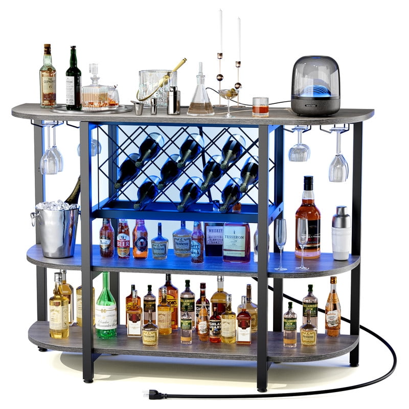 Gianna Gray Bar Cart with Charging Station & LED Lighting