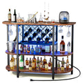 Rustic Brown Bar Cart with Charging Station & LED Lighting
