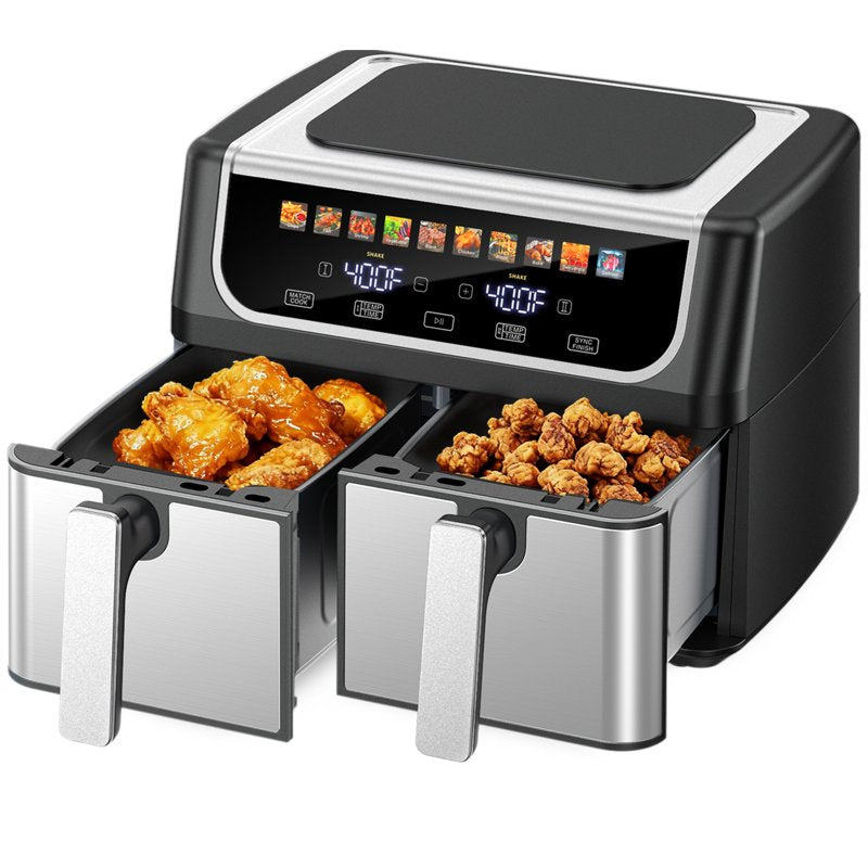Dual Basket Air Fryer Oven with Clear-View Window - Black