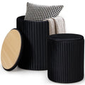 Round Ottoman Set of 2 with Reversible Seats and Storage - Black