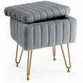 Vanity Stool Chair with Storage - Grey Faux Fur Seat