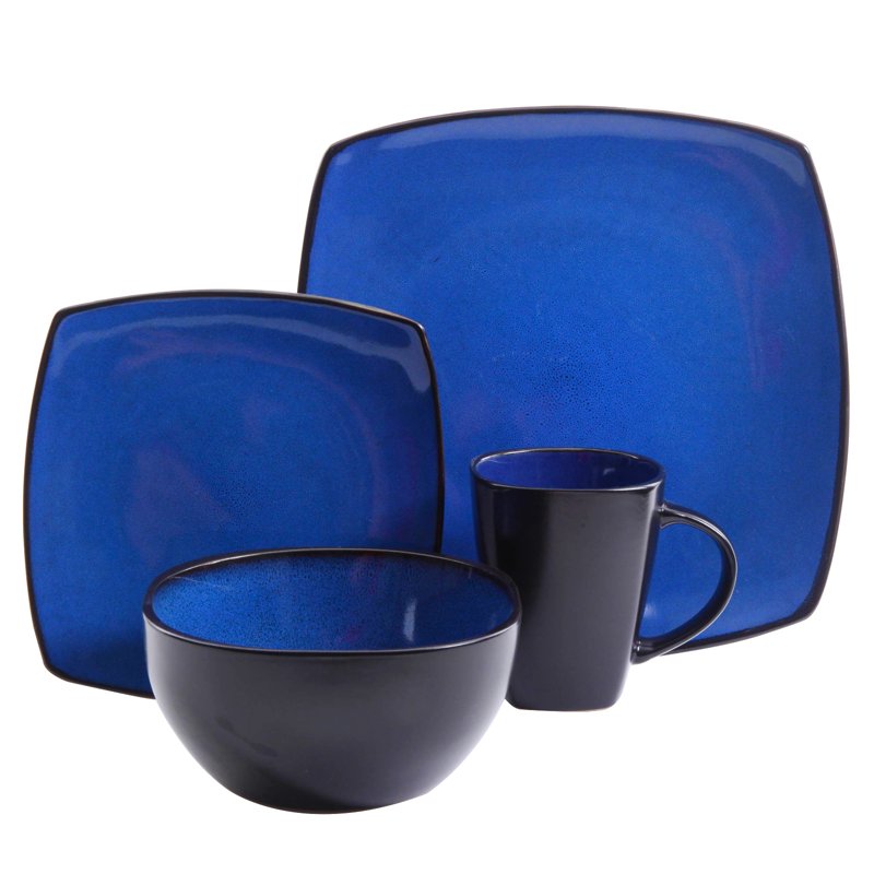 Soho Lounge 16-Piece Soft Square Dinnerware Set - Blue
