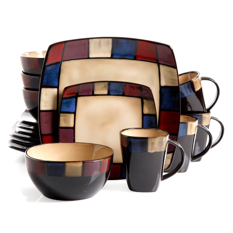 Soho Lounge 16-Piece Soft Square Dinnerware Set - Multicolor