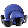 16-Piece Round Dinnerware Set - Blue Stoneware with Reactive Glaze