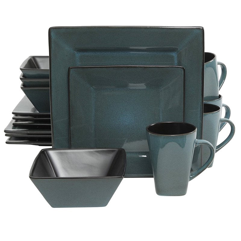 16-Piece Blue Dinnerware Set for 4 - Unique Square Design