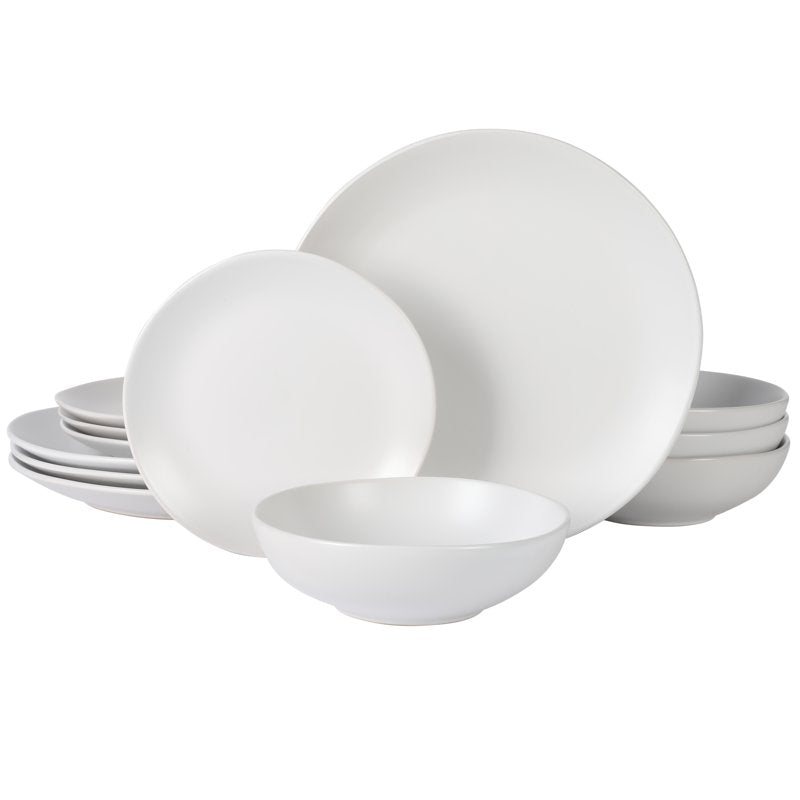 Matte White Stoneware Dinnerware Set - 12-Piece Collection