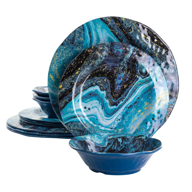 Melamine Dinnerware Set - 12 Piece Blue Dinnerware Set