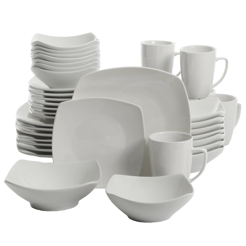 Square White Stoneware Dinnerware Set - 40-Piece