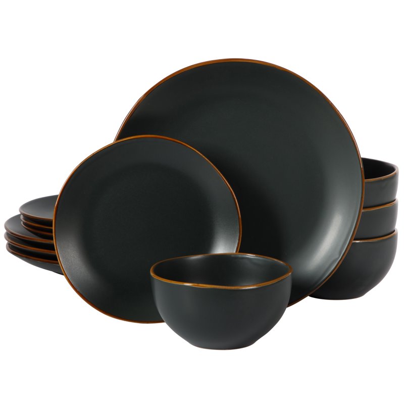 Matte Black Ceramic Dinnerware Set - 12-Piece