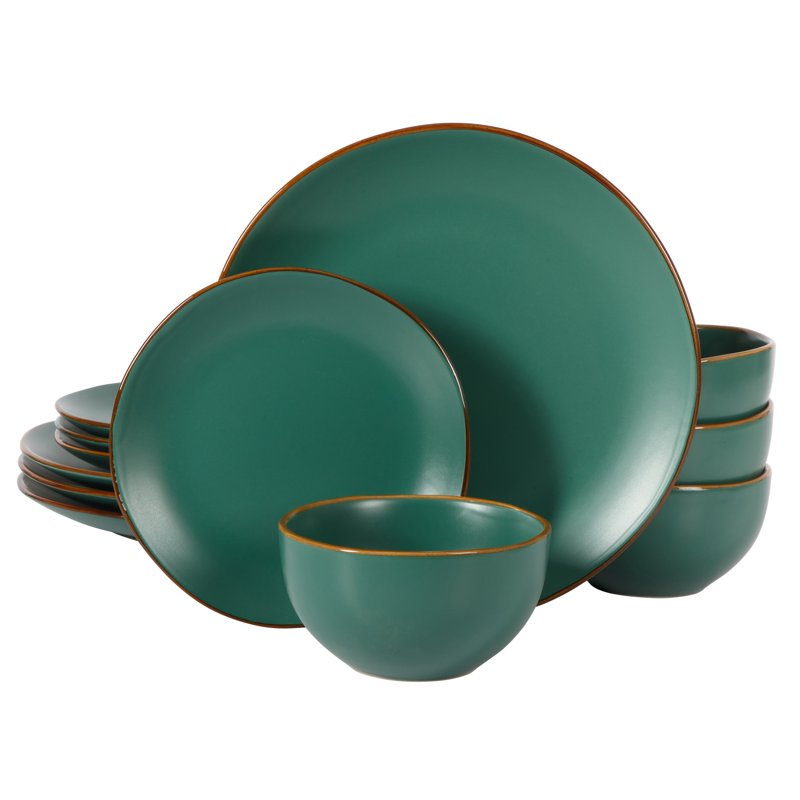 12-Piece Matte Green Ceramic Dinnerware Set - Hazeltine