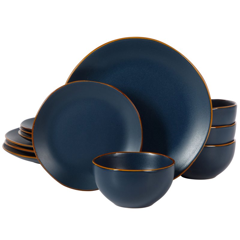 Matte Navy Ceramic Dinnerware Set - 12-Piece