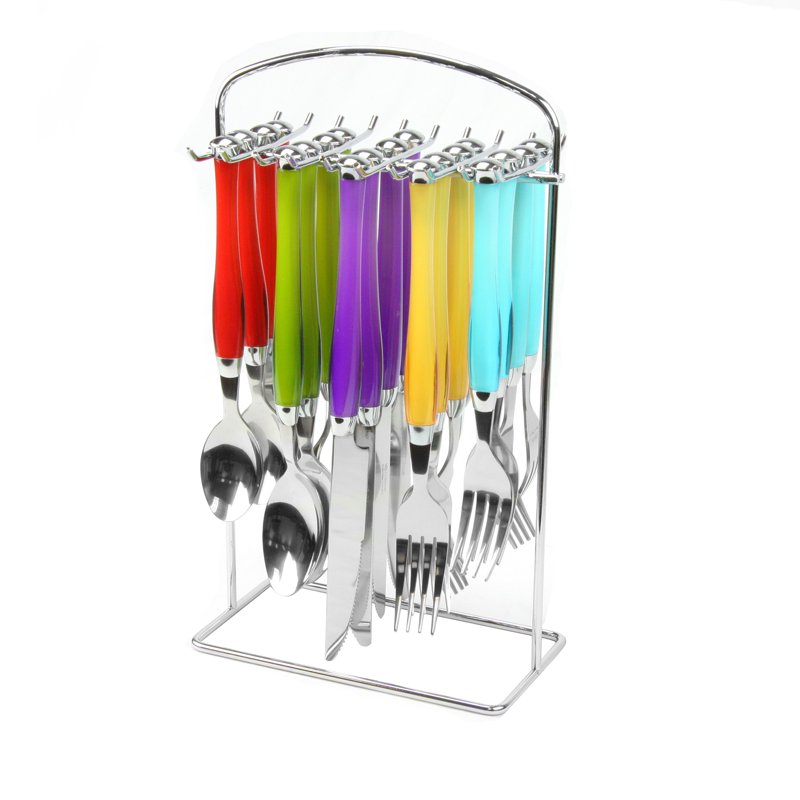 20-Piece Stainless Steel Flatware Set with Hanging Rack