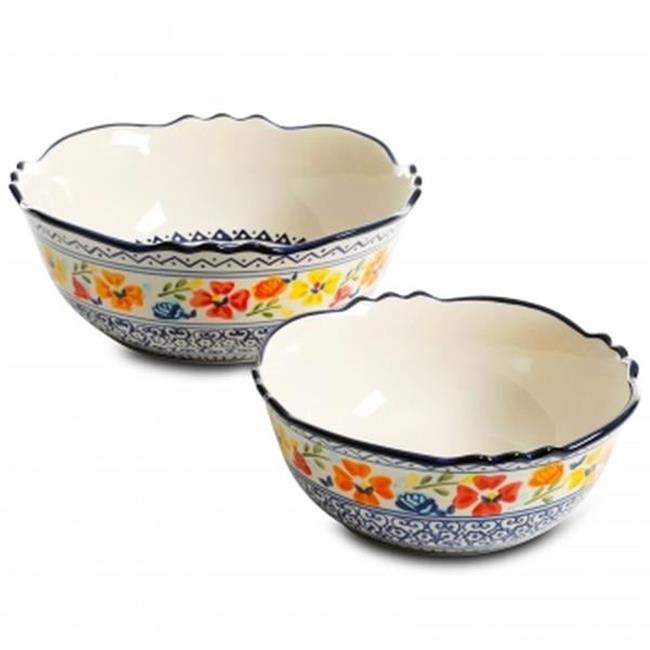 2-Piece Stoneware Bowl Set - Hand-Painted Ceramic, Multicolor