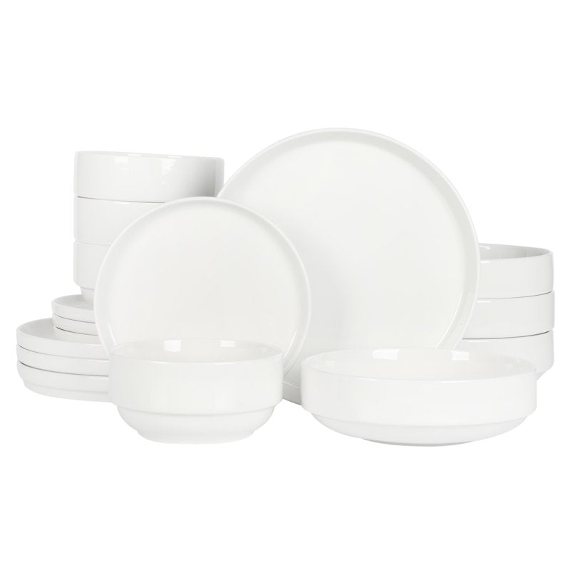 Rothenberg 16-Piece White Porcelain Dinnerware Set - Stackable