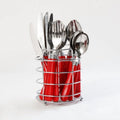 16-Piece Flatware Set with Wire Caddy - Red Plastic Handles