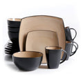 16-Piece Square Stoneware Dinnerware Set - Black & Taupe
