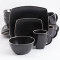 Soho Lounge Square 16-Piece Dinnerware Set - Matte Black