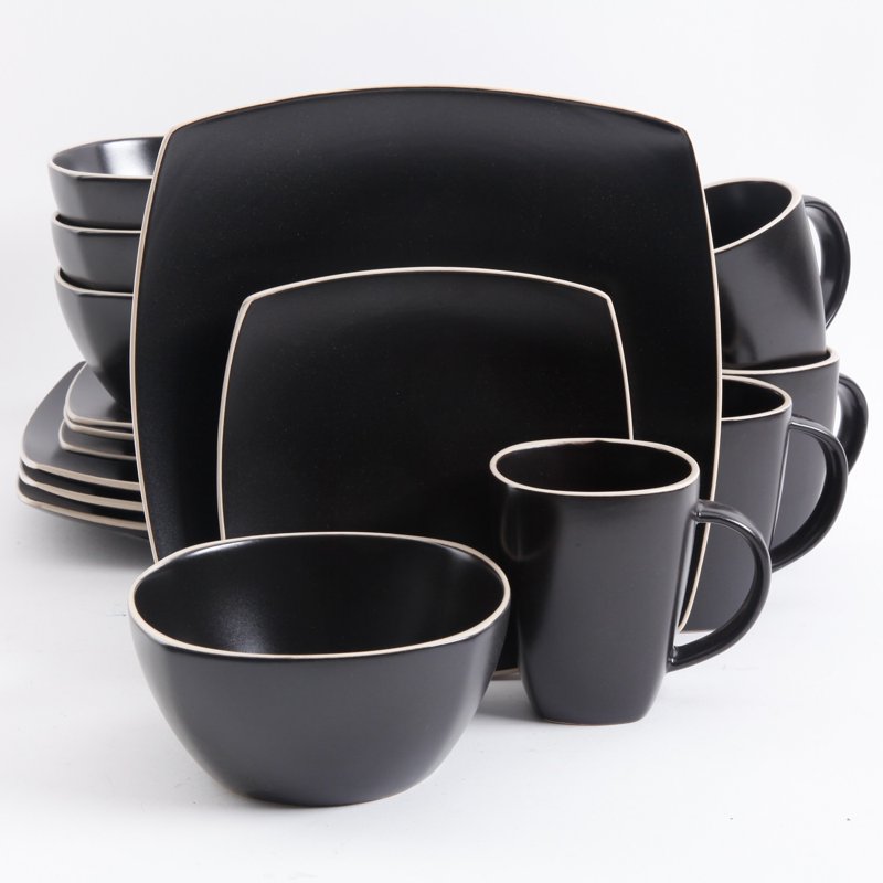 Soho Lounge Square 16-Piece Dinnerware Set - Matte Black