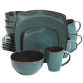 Square Stoneware Dinnerware Set - 16 Piece - Teal
