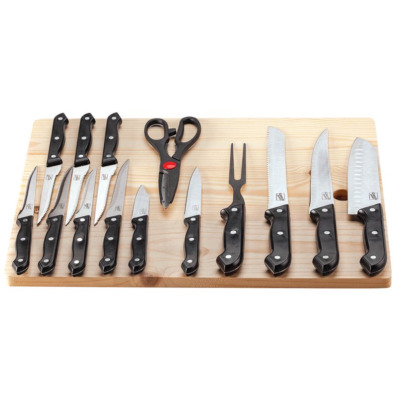 15-Piece Cutlery Set with Wood Cutting Board - Ergonomic Handles