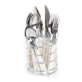 16-Piece Stainless Steel Flatware Set with White Handles & Caddy