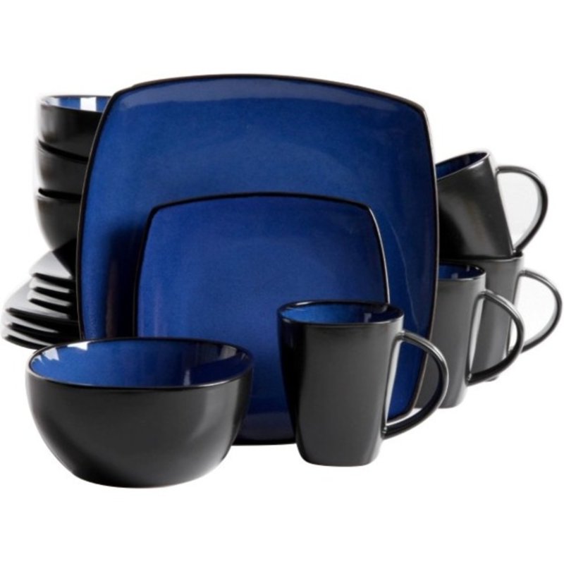 16-Piece Reactive Glaze Dinnerware Set - Blue Stoneware