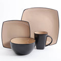 16-Piece Square Dinnerware Set - Taupe Stoneware