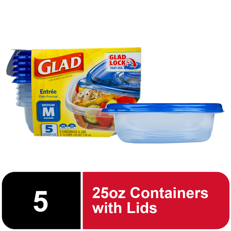 25 oz Food Storage Containers - Medium Square - 5 Pack