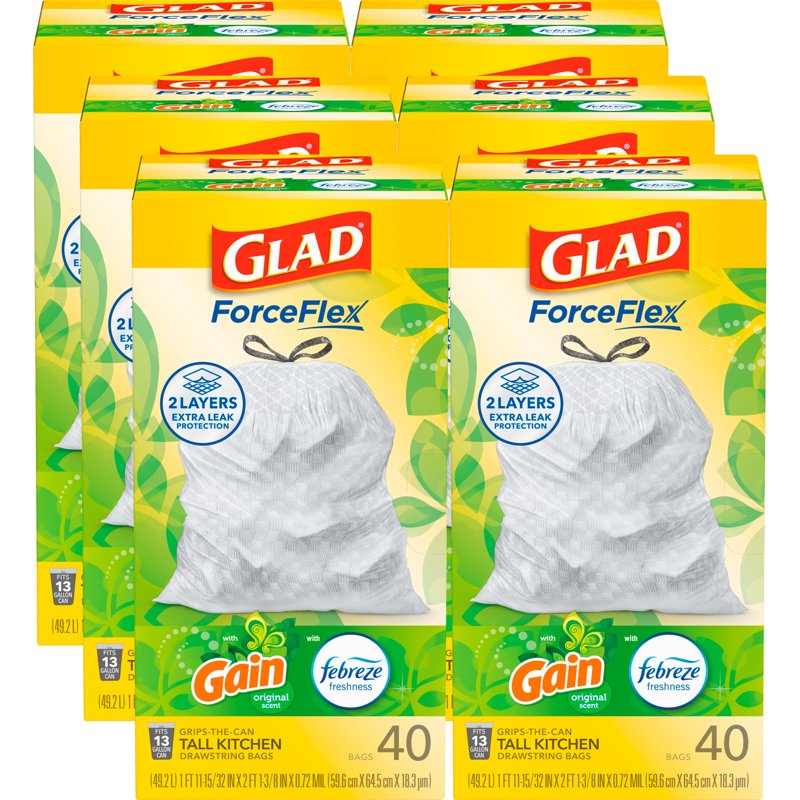 13-Gallon ForceFlex Tall Kitchen Trash Bags - Gain Scent - 40 Count