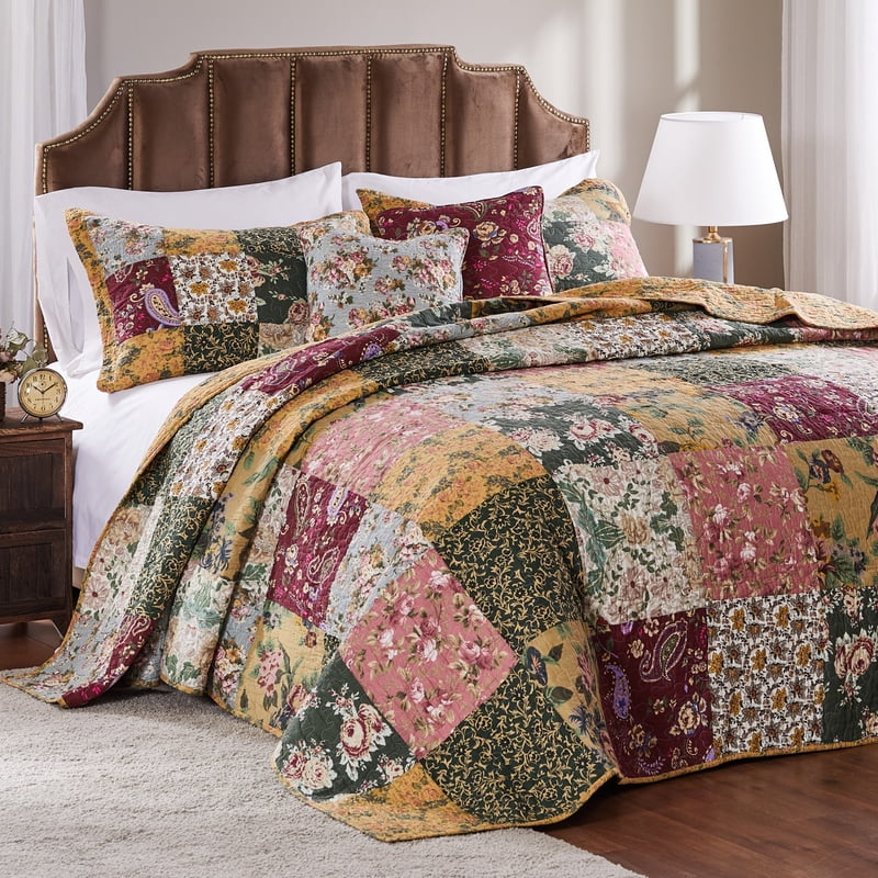 Antique Chic 100% Cotton Patchwork Bedspread Set - Queen, 3 Pieces