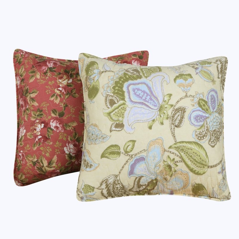 Decorative Accent Pillows Set of 2 - Blooming Prairie Cotton Quilted Cushions