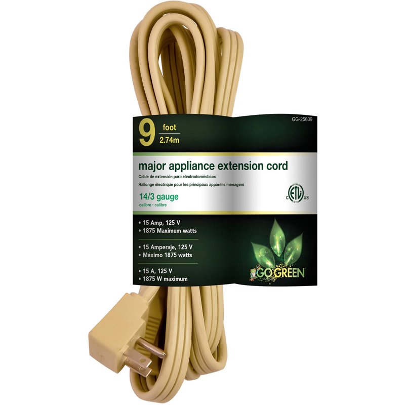 14/3 Heavy-Duty Appliance Extension Cord - 9 Ft, Beige