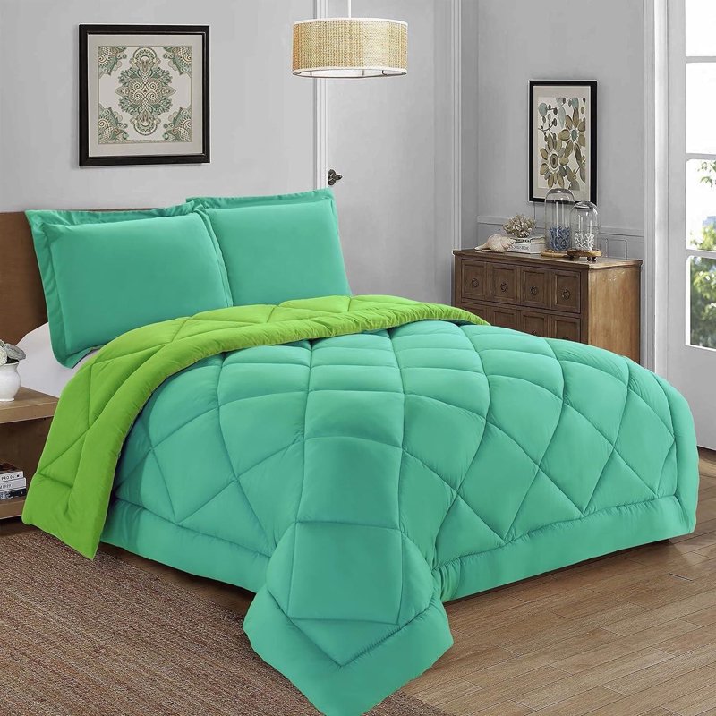 Reversible Down Alternative Comforter Set Twin XL - Aqua & Lime Microfiber Bedding