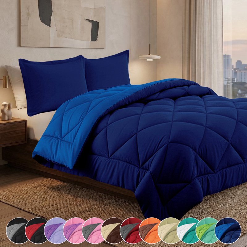 Twin/Twin-XL Luxury Power Comforter Set Navy/Aqua Reversible Microfiber