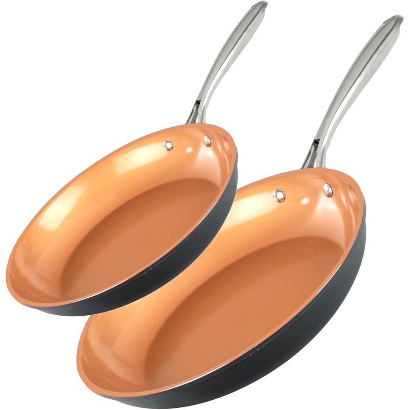 Nonstick Frying Pans Set - 10 & 11 Inch Copper Skillets