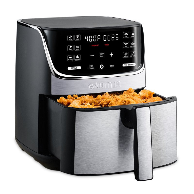 7 Qt Air Fryer with Digital Display - 12 Cooking Presets, Black/Silver