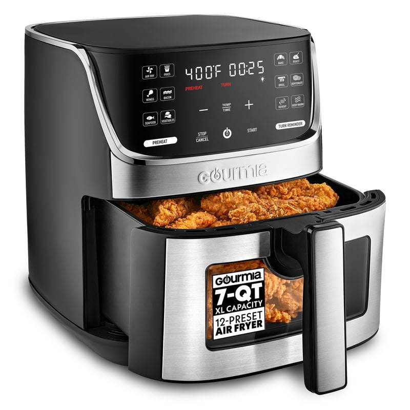 7 QT Digital Air Fryer with Easy View Window - Black/Silver