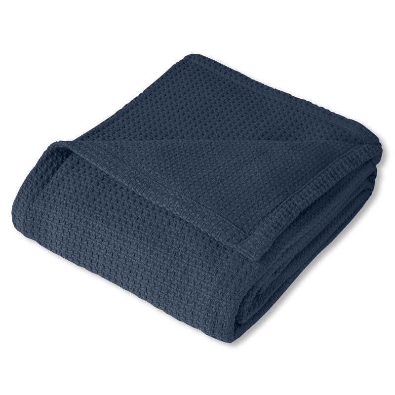 Full/Queen Blue Houndstooth Cotton Woven Blanket - Soft & Breathable