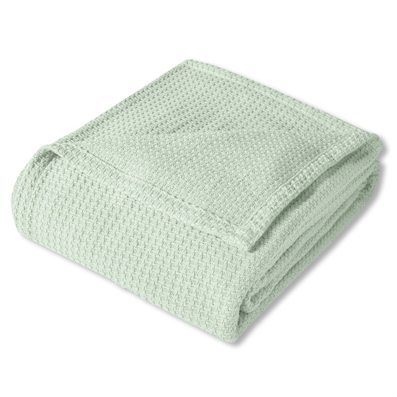 Full/Queen Cotton Woven Blanket - Houndstooth Stitch, Mint