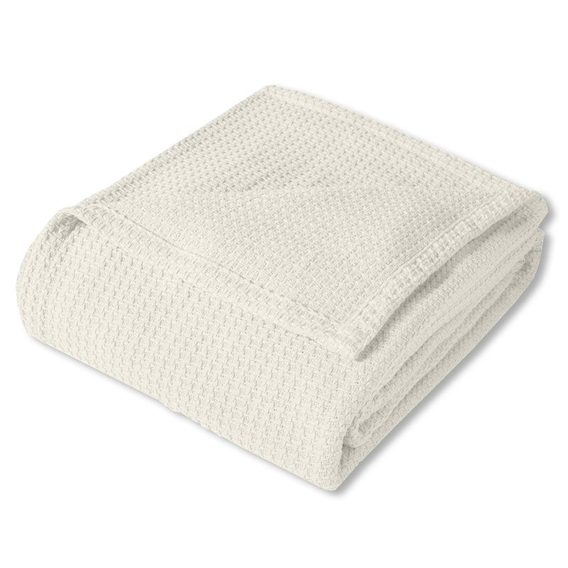 Off-White Cotton Houndstooth Stitch Blanket - Full/Queen