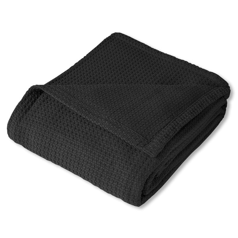 Full/Queen Cotton Woven Blanket - Houndstooth Stitch, Black