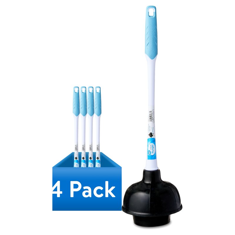 (4 Pack) Deluxe Toilet Plunger with 16-in Ergonomic Plastic Handle - Strong Rubber Head