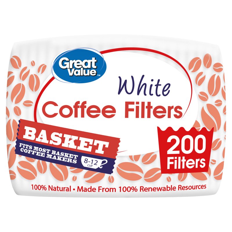 Basket Coffee Filters - 200 Count for 8-12 Cup Makers