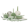 17-Piece Ceramic Nonstick Cookware Set - Sage Green
