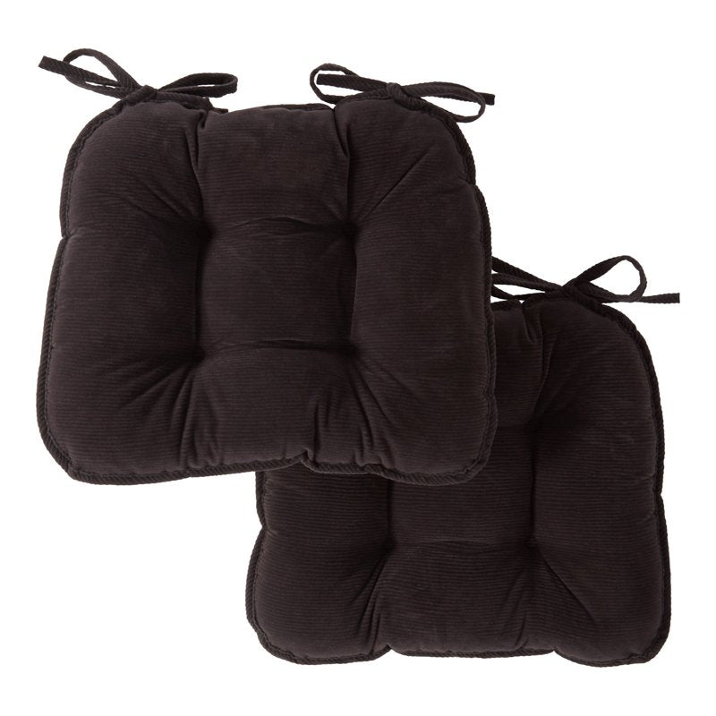Indoor Reversible Corduroy Chair Pad Cushions - Charcoal (2-Pack)