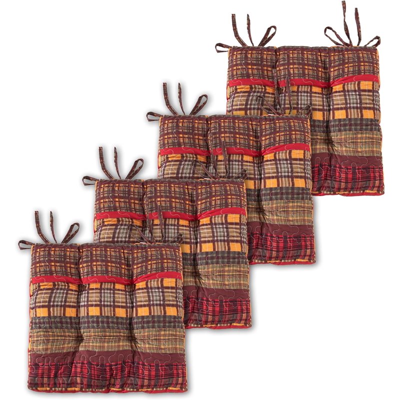 Triple-Layered Chair Pad Cushion Set of 4 - Gold Rush - 18x18 Inches